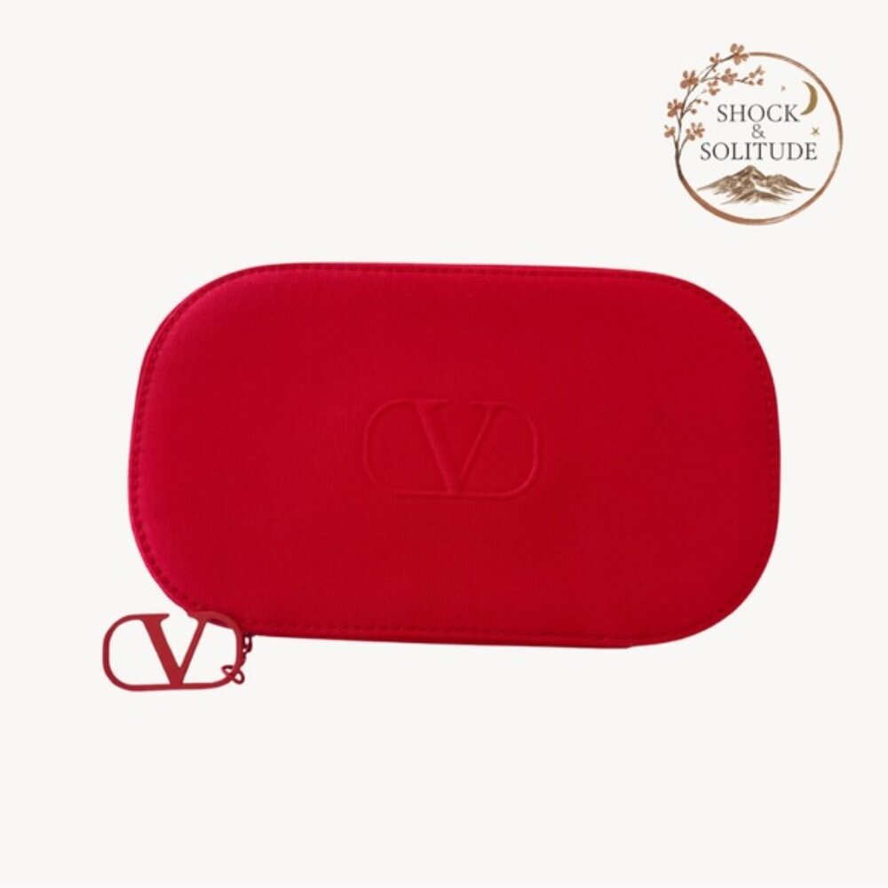 Valentino Scarlet Red HARDSHELL Makeup Pouch with Charm + Puffer Gloss Set (NWT)